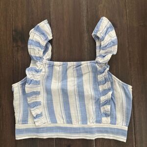 Olivia Kay Blue and White Striped Ruffle Tank Top Girls XL 14/16